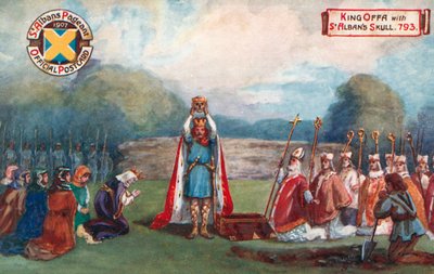 Koning Offa met de schedel van St Albans, 793; St Albans Optocht door English School