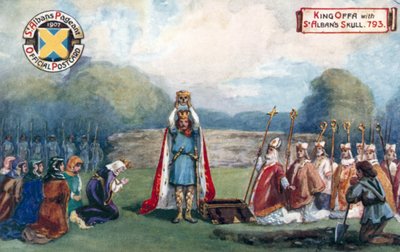 Koning Offa met de schedel van St. Alban, 793 door English School