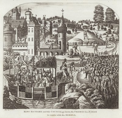 Koning Richard en zijn Raad gaan de Theems af in een Schuit om te Overleggen met de Rebellen door English School