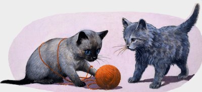 Kittens spelen met een bol wol door English School