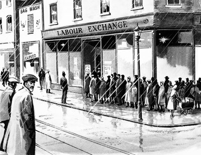 Arbeidsbureau in het VK negen maanden na de Wall Street Crash van 1929 door English School