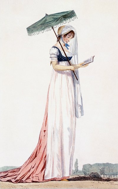 Elegante zomerkleding voor dames met parasol, door Delacourt, 1770 door English School