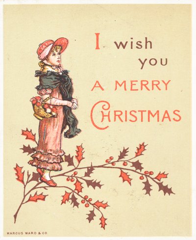 Dame met mand aan arm, kerstkaart door English School