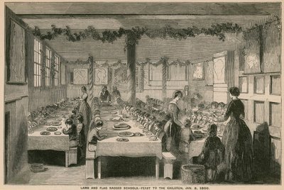 Lamb and Flag Ragged School, feest voor de kinderen, 3 januari 1850 door English School