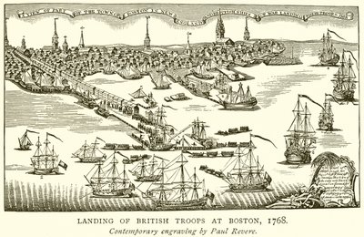 Landing van Britse troepen in Boston, 1768 door English School