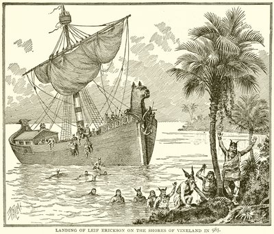 Landing van Leif Erickson aan de kusten van Vineland in 985 door English School