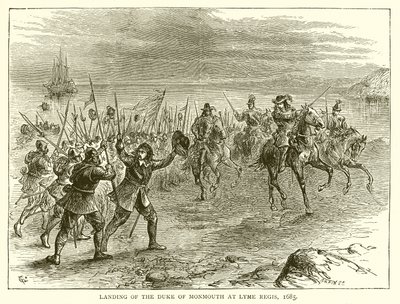 Landing van de hertog van Monmouth bij Lyme Regis, 1685 door English School