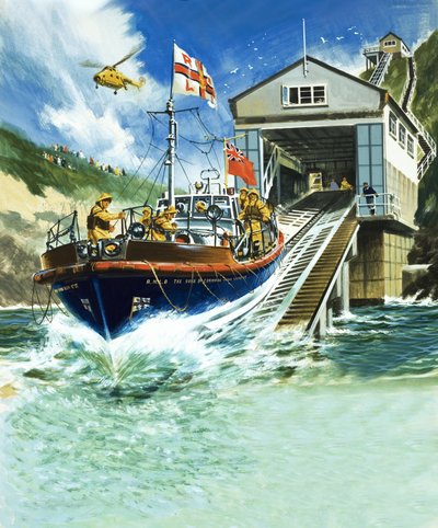 Een reddingsboot te water laten door English School