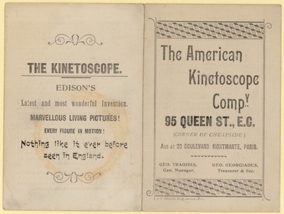 Folder die The Kinetoscope adverteert door English School