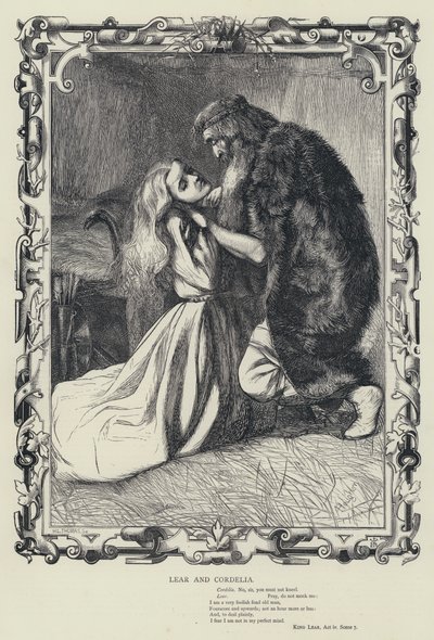 Lear en Cordelia, Koning Lear, Acte IV, Scène 7 (gravure) door English School