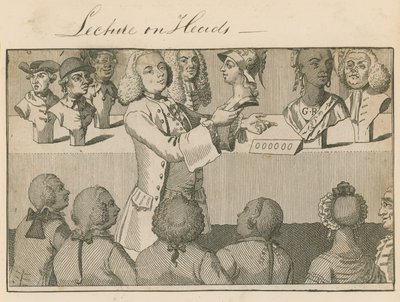 Lezing over hoofden, in de lange kamer, tegenover Sadlers Wells, op 20 juni 1765 door English School