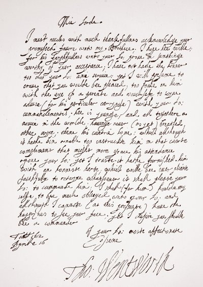 Brief van Thomas Wentworth, 16 april 1612 door English School
