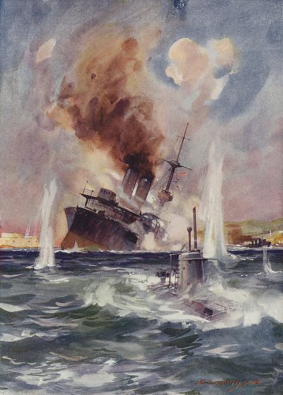 Luitenant Holbrook neemt onderzeeër B11 onder de mijnen in de Dardanellen en zinkt een Turks slagschip door English School