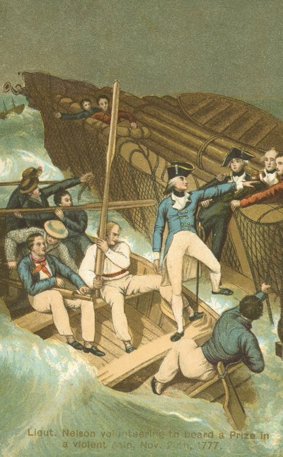 Luitenant Horatio Nelson aan boord van een prijs in een storm door English School