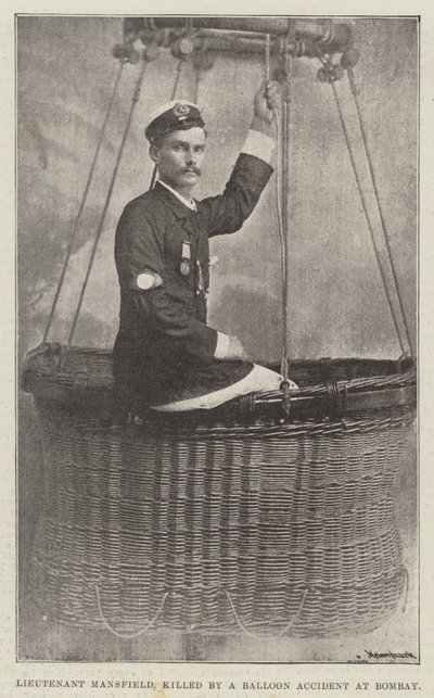Luitenant Mansfield, gedood door een ballonongeluk in Bombay (gravure) door English School