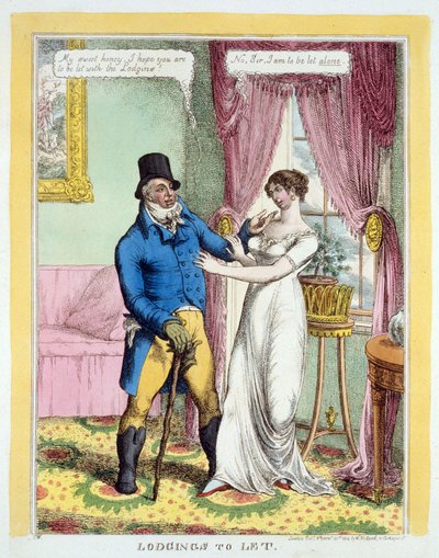 Te huur, pub. 1814 (handgekleurde gravure) door English School