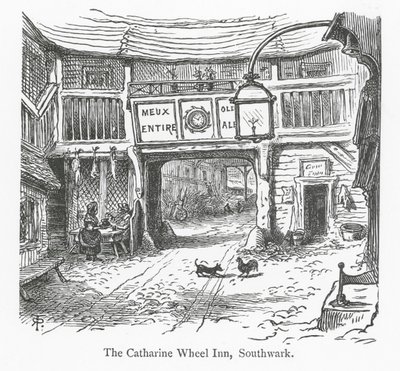 Clubs in Londen: The Catharine Wheel Inn, Southwark (gravure) door English School