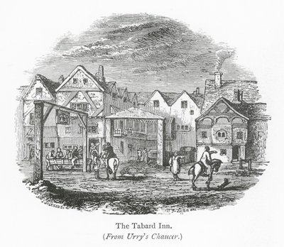 Clubs in Londen: The Tabard Inn (gravure) door English School
