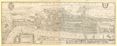 Londen in het bewind van koningin Elizabeth I, een facsimile (verkleind) van de kaart door Aggas 1560 door English School