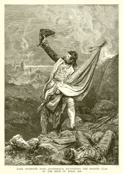 Lord Cochrane (Graaf Dundonald) herwint de Spaanse Vlag bij het Beleg van Rosas, 1808 door English School