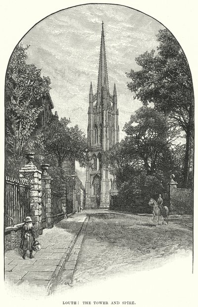 Louth: De toren en torenspits (gravure) door English School