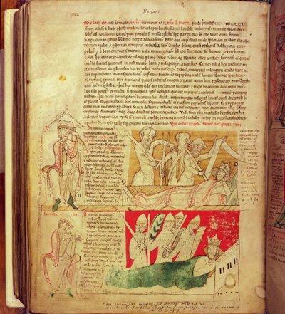 MS CCC 157 p.382 De visioenen gedroomd door Koning Hendrik I in Normandië in 1130, uit de Worcester Chronicle, c.1130-40 door English School