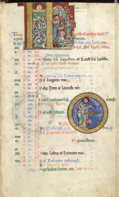 MS Hunter 229 f.5r September, uit de Hunterian Psalter, ca. 1170 door English School