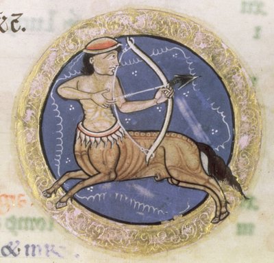 Sagittarius, uit de Hunterian Psalter (detail) door English School