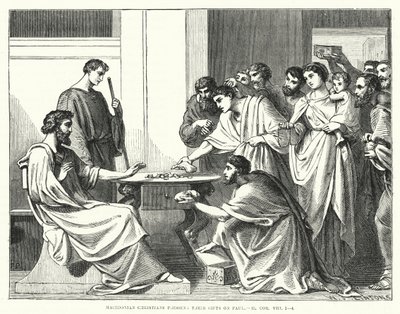 Macedonische christenen bieden hun geschenken aan Paulus aan, II Korintiërs VIII door English School