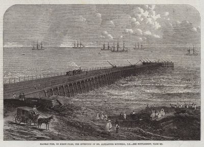 Madras Pier, op Schroefpalen, de Uitvinding van Mr Alexander Mitchell, CE (gravure) door English School
