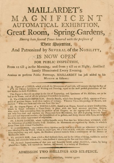 Maillardets prachtige automatische tentoonstelling, Grote Zaal, Spring Gardens, Londen door English School