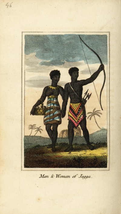 Man en vrouw van Jagga, uit de koninkrijken Monoemugi en Caffraria, Afrika door English School