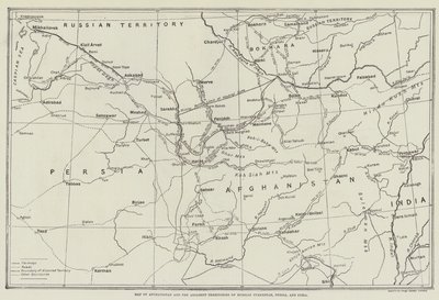 Kaart van Afghanistan en de aangrenzende gebieden van Russisch Turkestan, Perzië en India door English School