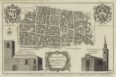 Kaart van Bread Street Ward en Cordwainers Ward, Londen door English School