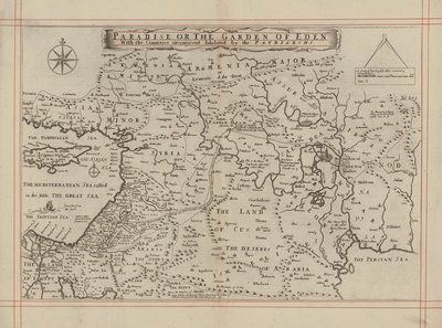 Kaart van het Paradijs of de Hof van Eden en de landen bewoond door de Patriarchen door English School