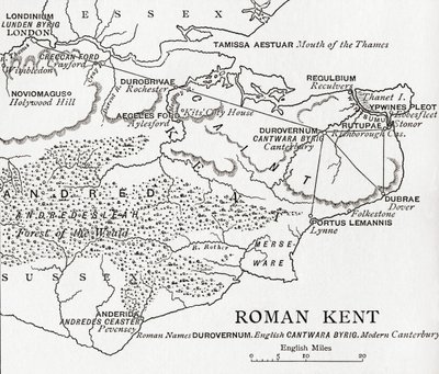 Kaart van Romeins Kent, Engeland, uit 