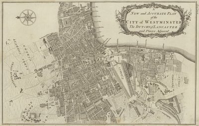 Kaart van de City of Westminster en het Hertogdom Lancaster, Londen door English School