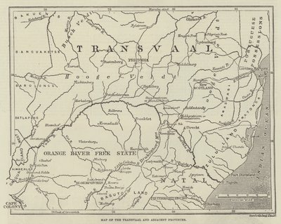 Kaart van de Transvaal en aangrenzende provincies (gravure) door English School