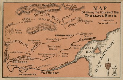 Kaart met de loop van de Truelove (kleurenlitho) door English School