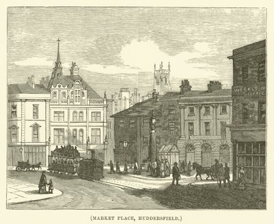 Marktplein, Huddersfield (gravure) door English School
