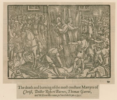 Martelaren verbrand in Smithfield (gravure) door English School