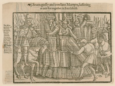 Martelaren verbrand in Smithfield (gravure) door English School