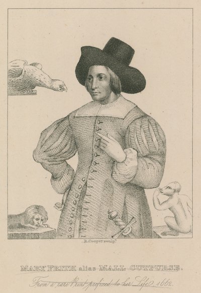 Mary Frith, alias Moll Curpurse, naar een zeldzame prent voorafgaand aan haar leven, 1662 door English School