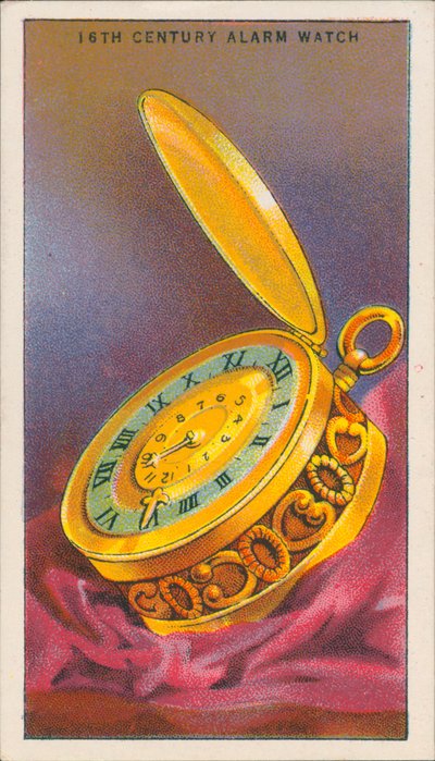 Meting van tijd: wekkerhorloge (kleurenlitho) door English School