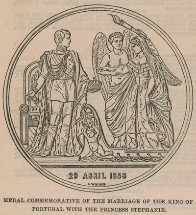 Medaille ter herdenking van het huwelijk van de koning van Portugal met prinses Stephanie door English School