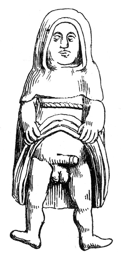 Middeleeuws phallisch amulet in goud dat een monnik of broeder afbeeldt door English School
