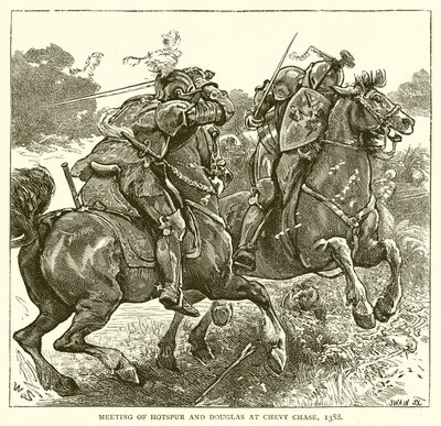 Ontmoeting van Hotspur en Douglas bij Chevy Chase, 1388 door English School