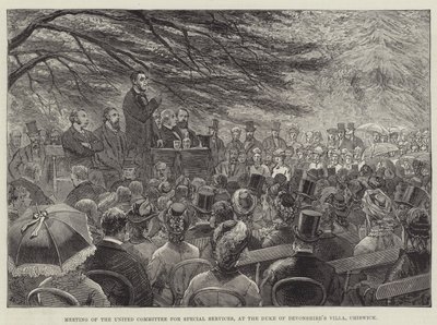 Vergadering van het verenigde comité voor speciale diensten, in de villa van de hertog van Devonshire, Chiswick (gravure) door English School