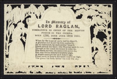 Gedenkkaart ter nagedachtenis aan Lord Raglan door English School