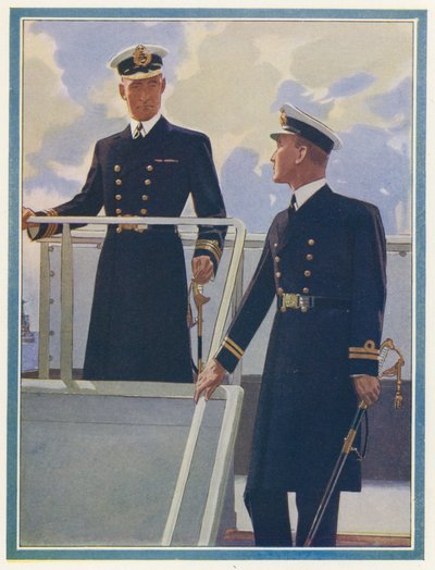 Uitrusting voor mannen: Marine-outfit (kleurenlitho) door English School